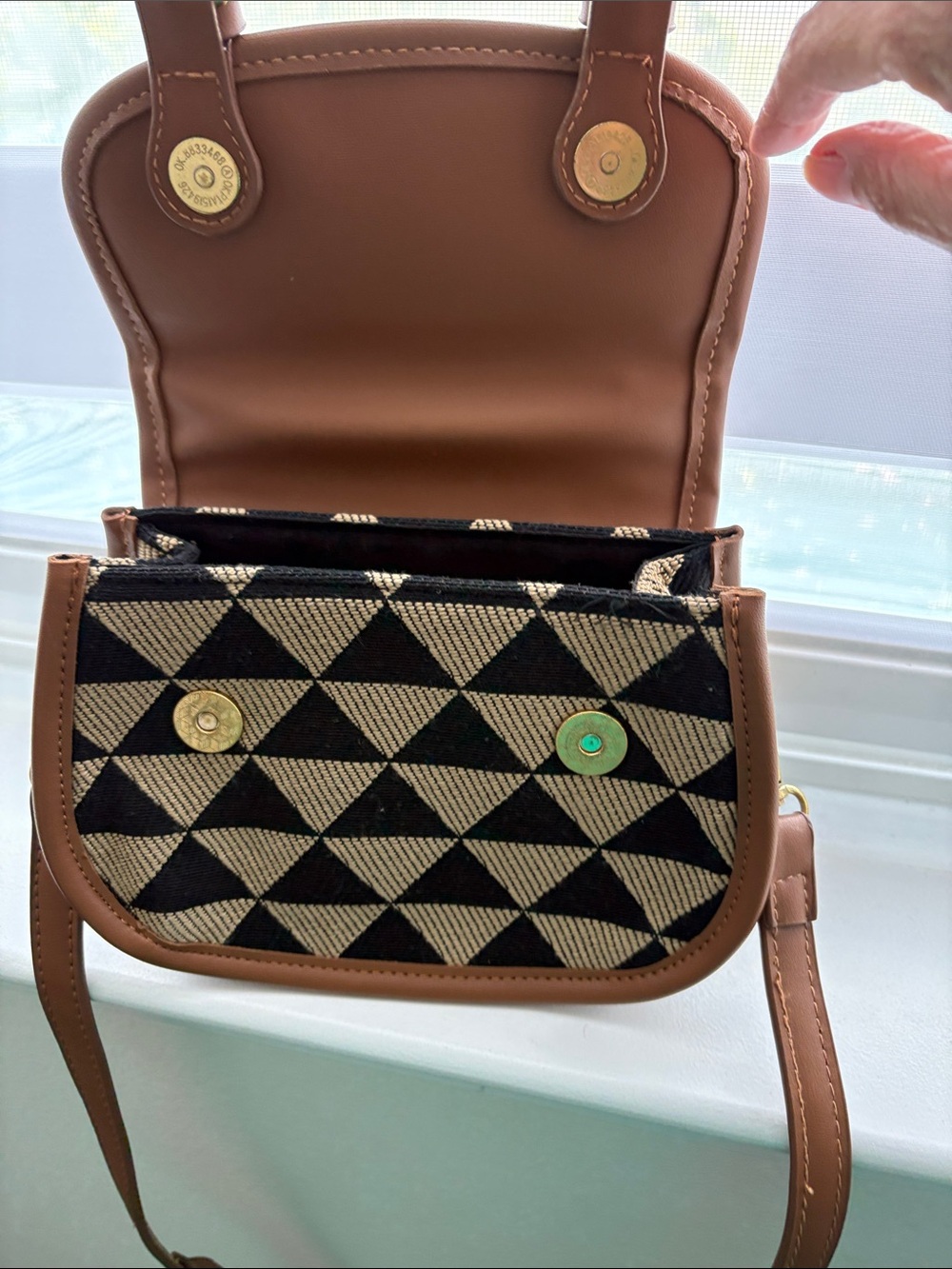 Brown Geometric Crossbody Bag with Gold Hardware - Picture 3 of 8